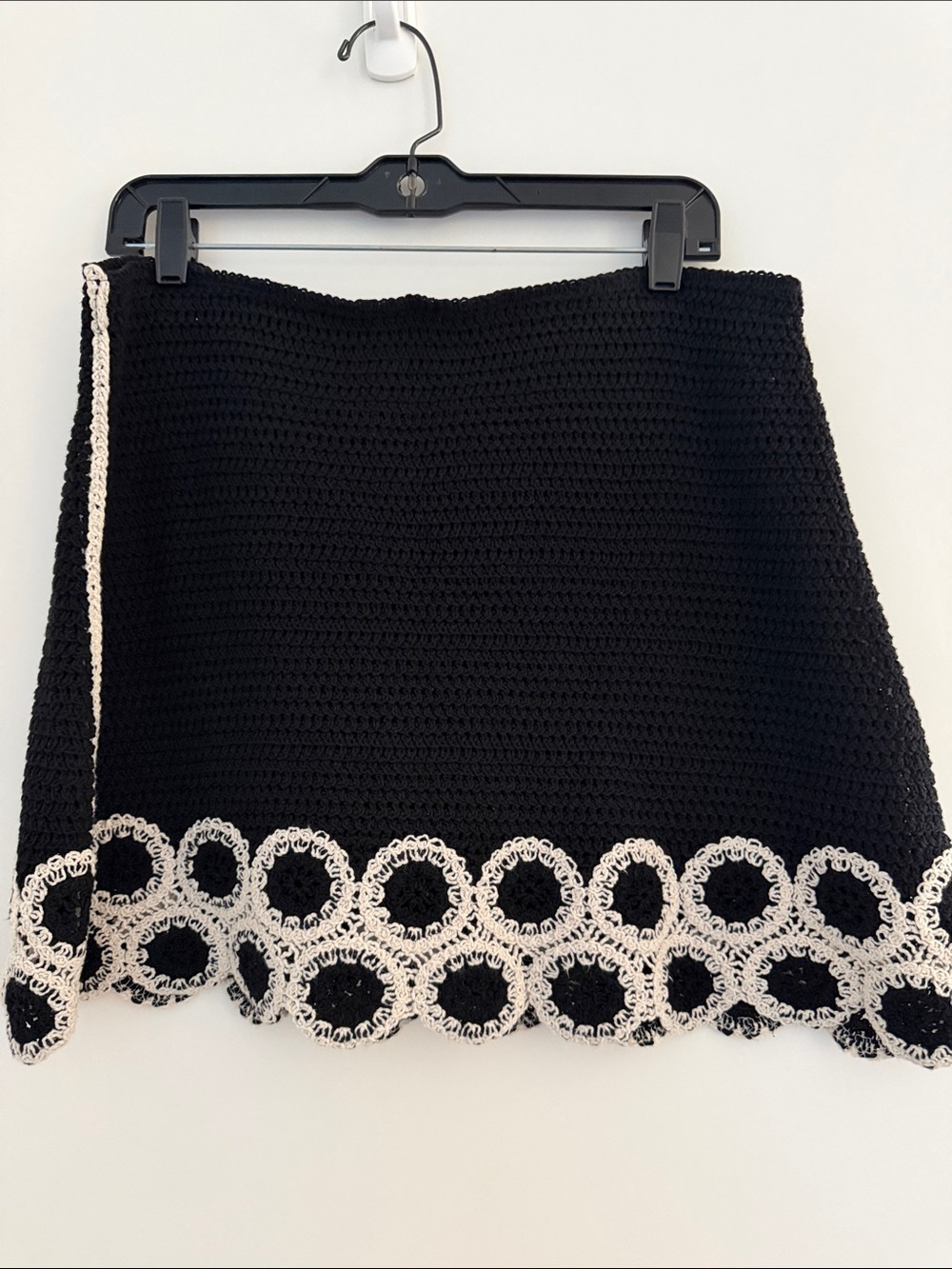 Mango Black Mini Skirt with Cream Crochet Circle Hem
